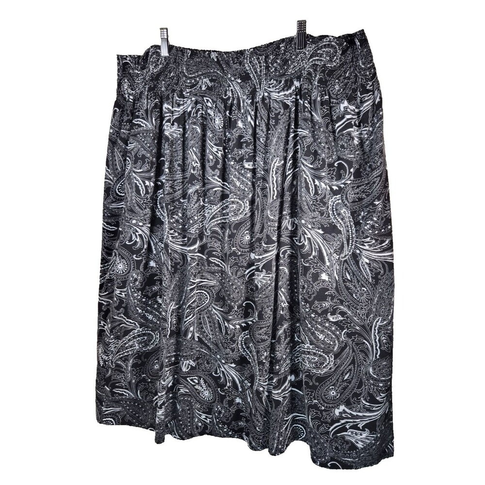 Croft & Barrow Women 2XL Black Paisley A-Line Midi Skirt Elastic Waist Rayon
